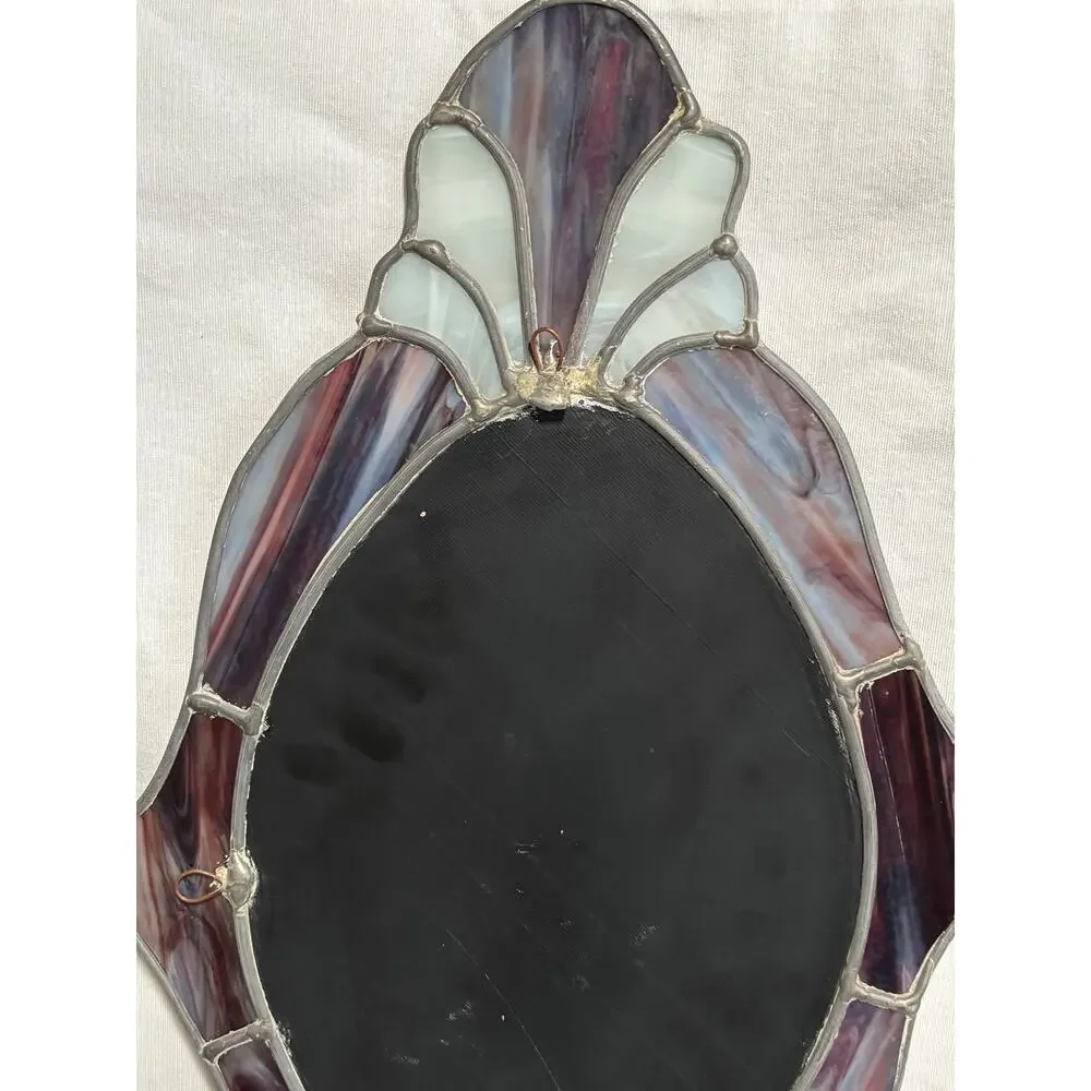 Vintage Stained Glass Mirror Handcrafted Oval READ